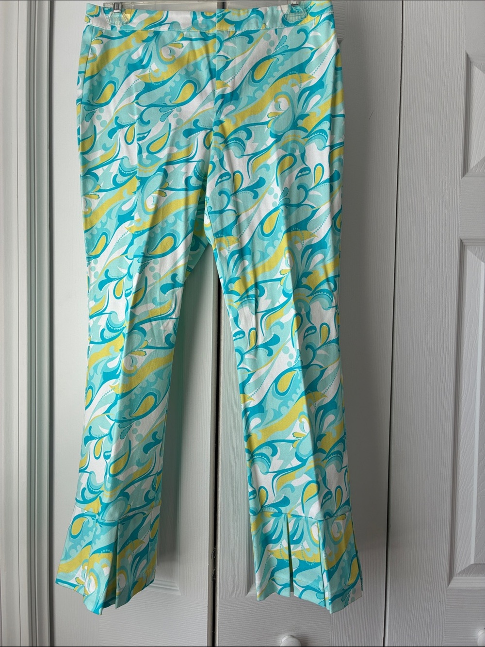 Tyler Bøe Turquoise, Yellow & White Swirl Print Capri Pants